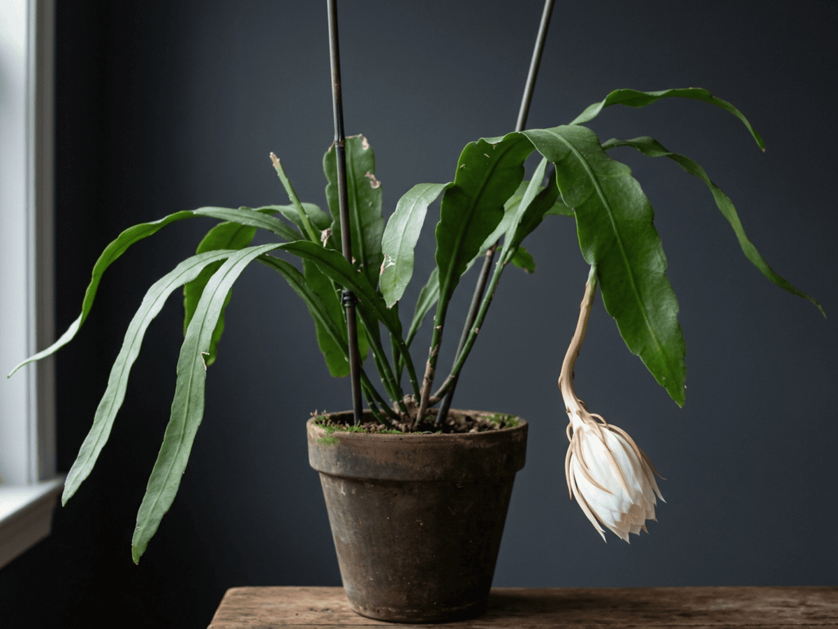 Regina della notte (Epiphyllum oxypetalum), pianta intera