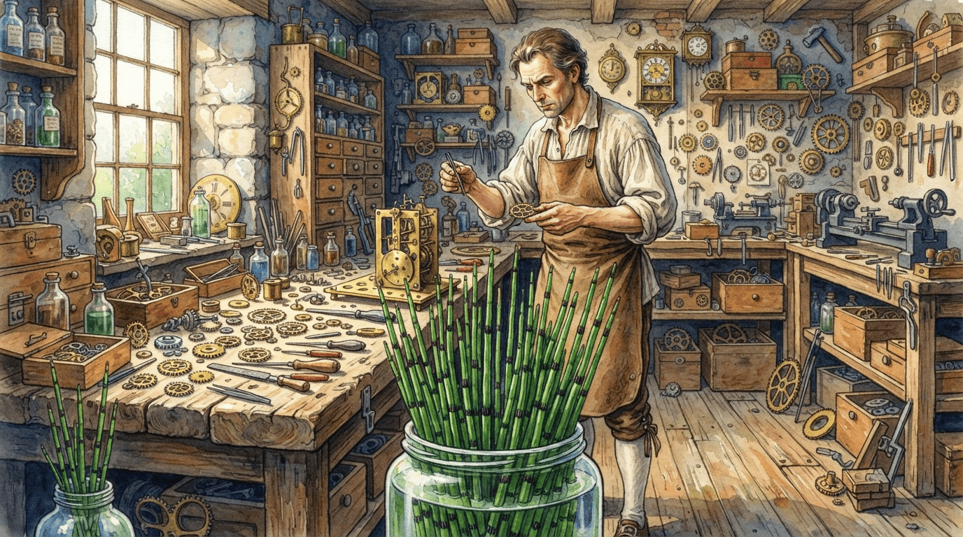 Illustrierte historische Szene zu Winterschachtelhalm
