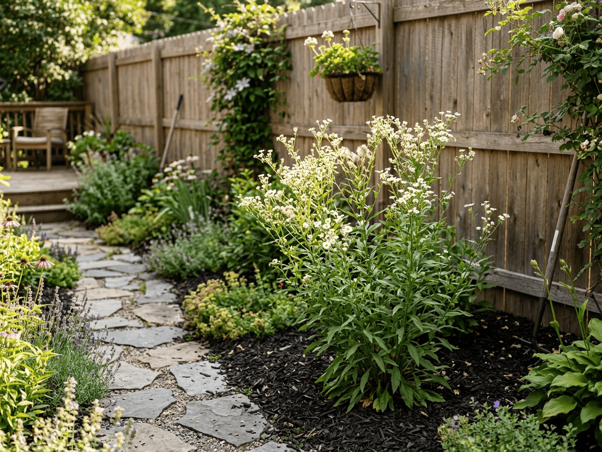 Horseweed in a garden setting
