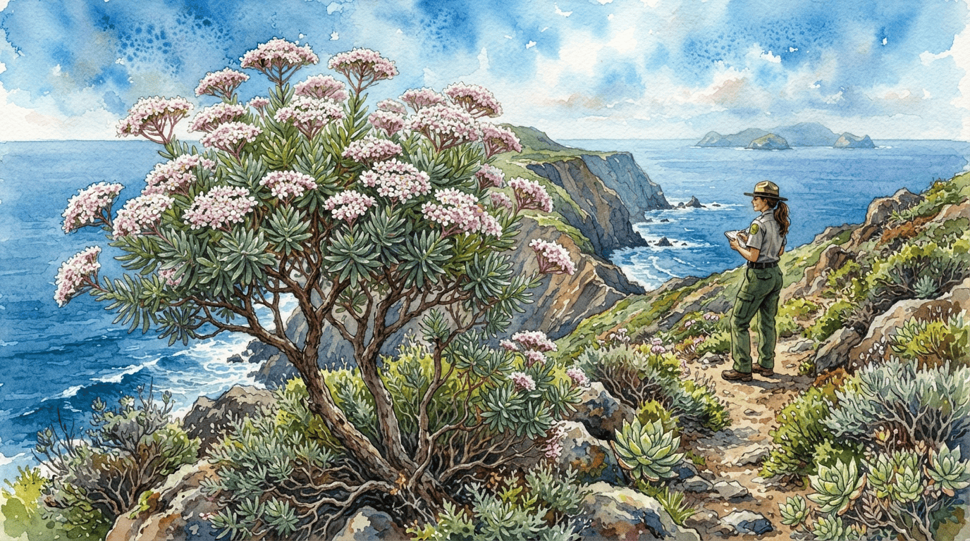Illustrated historical scene for Santa Cruz Island Wild Buckwheat