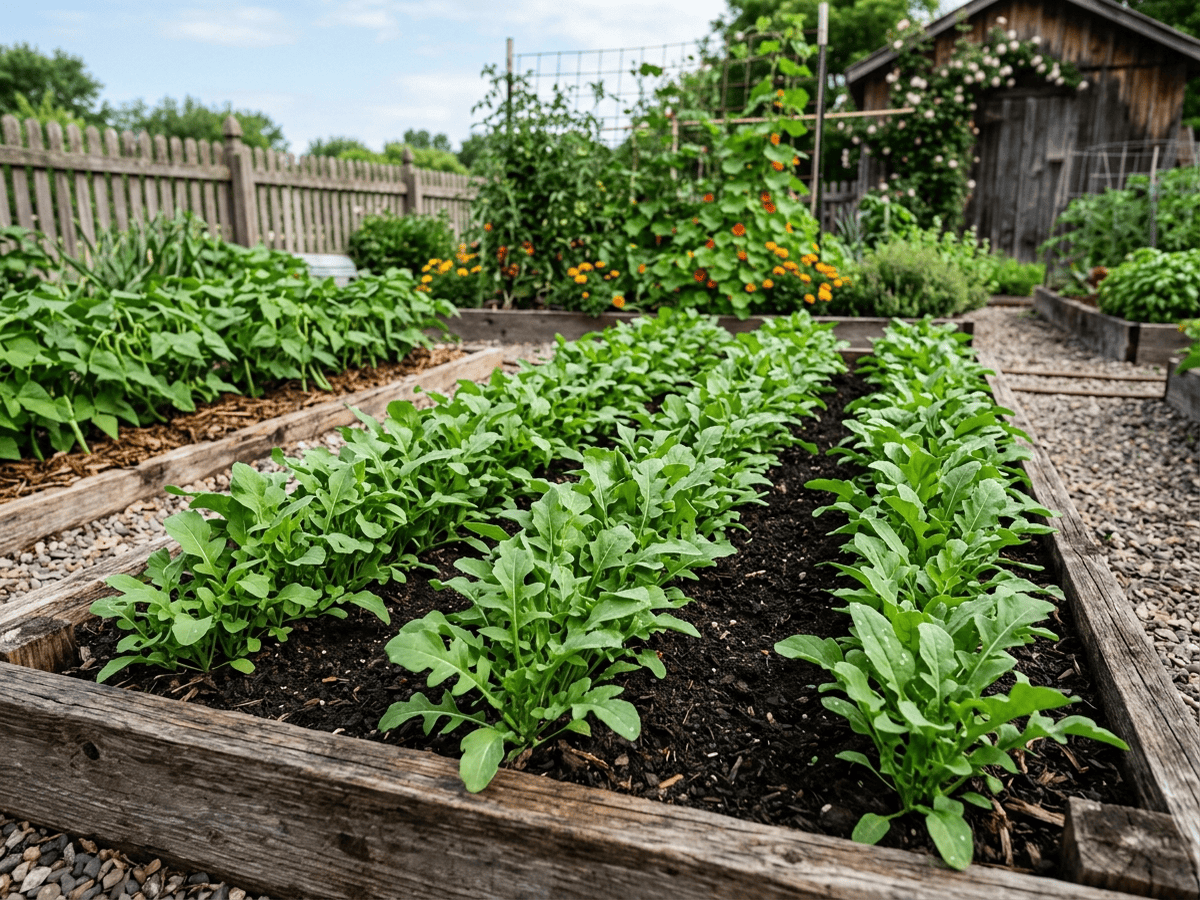Arugula in a garden setting