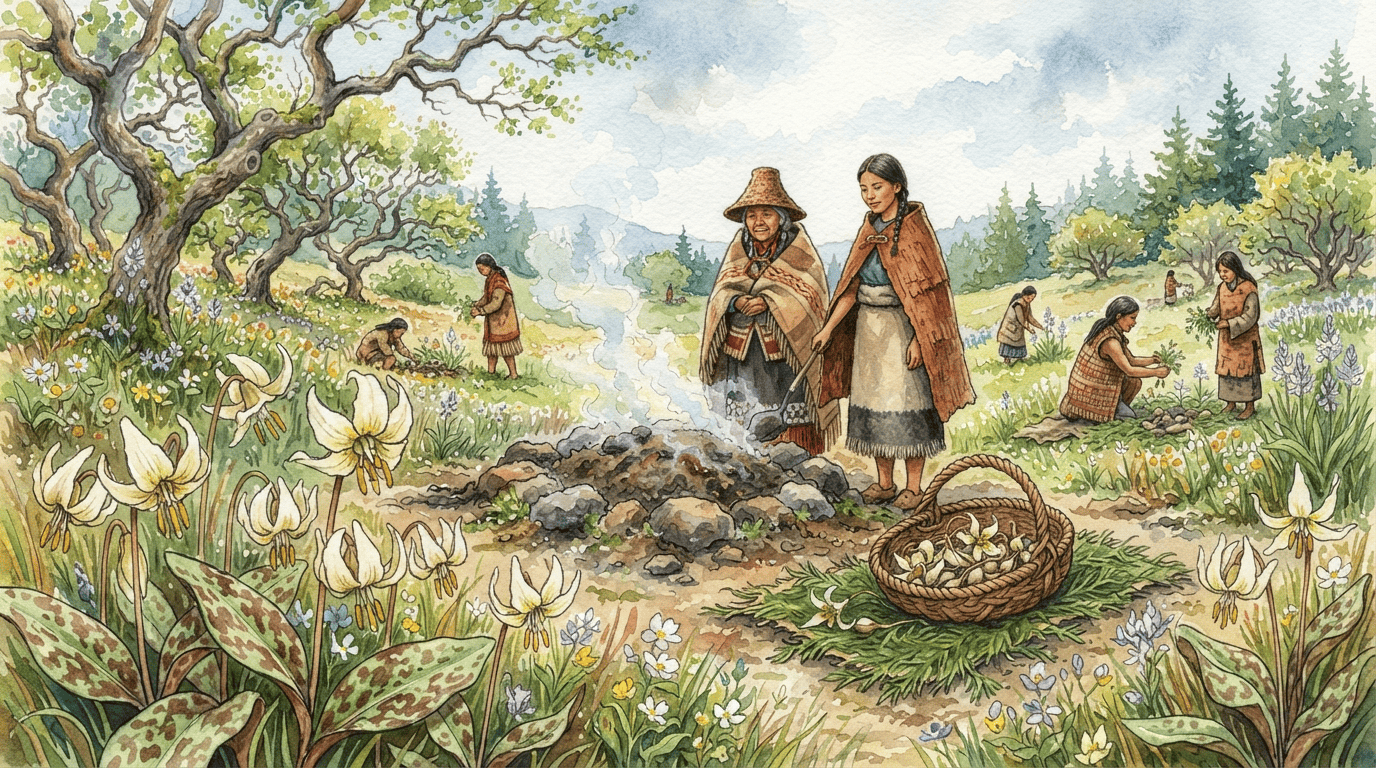 Escena histórica ilustrada de lirio de cervatillo blanco gigante