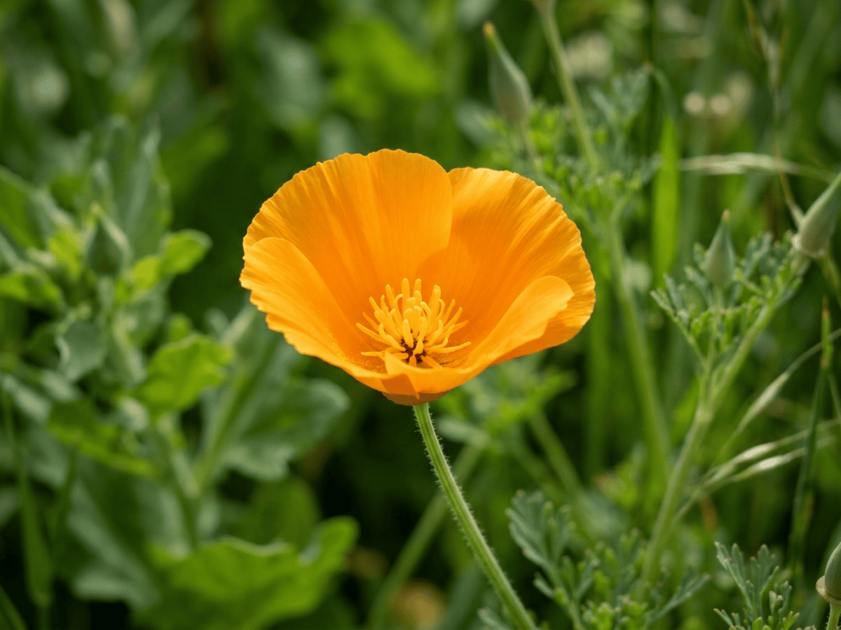 California Poppy — close-up of leaves and flowers
