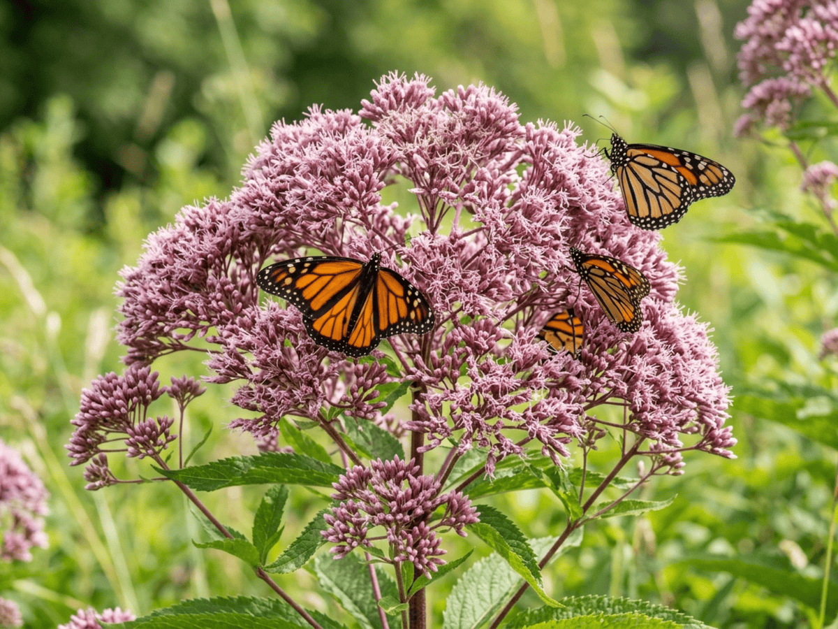 Eupatoire pourpre — gros plan sur feuilles et fleurs