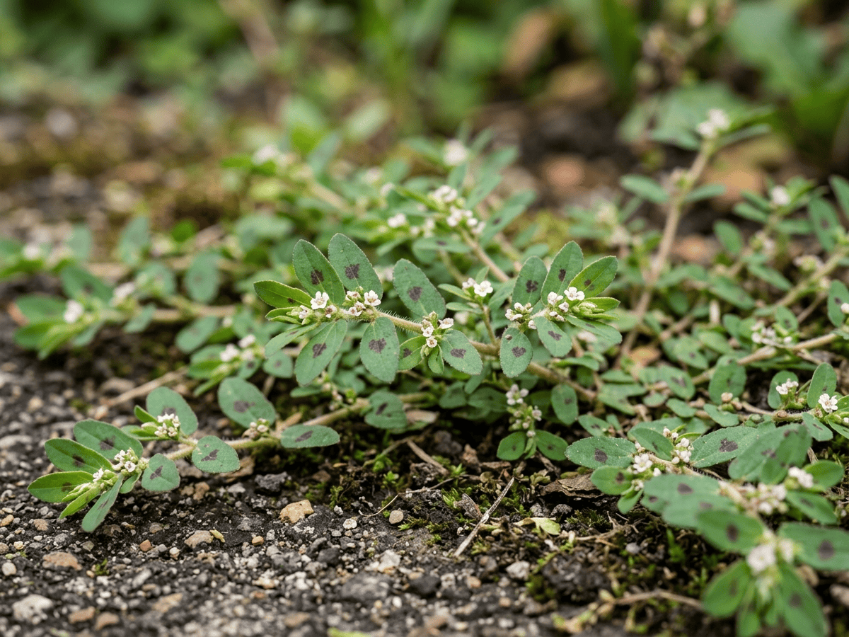 Euforbia macchiata — primo piano di foglie e fiori