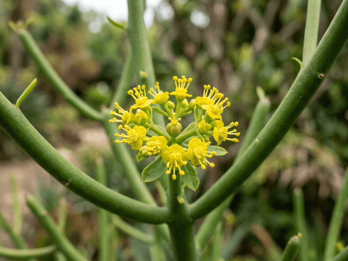 Bleistiftstrauch — Nahaufnahme von Blättern und Blüten