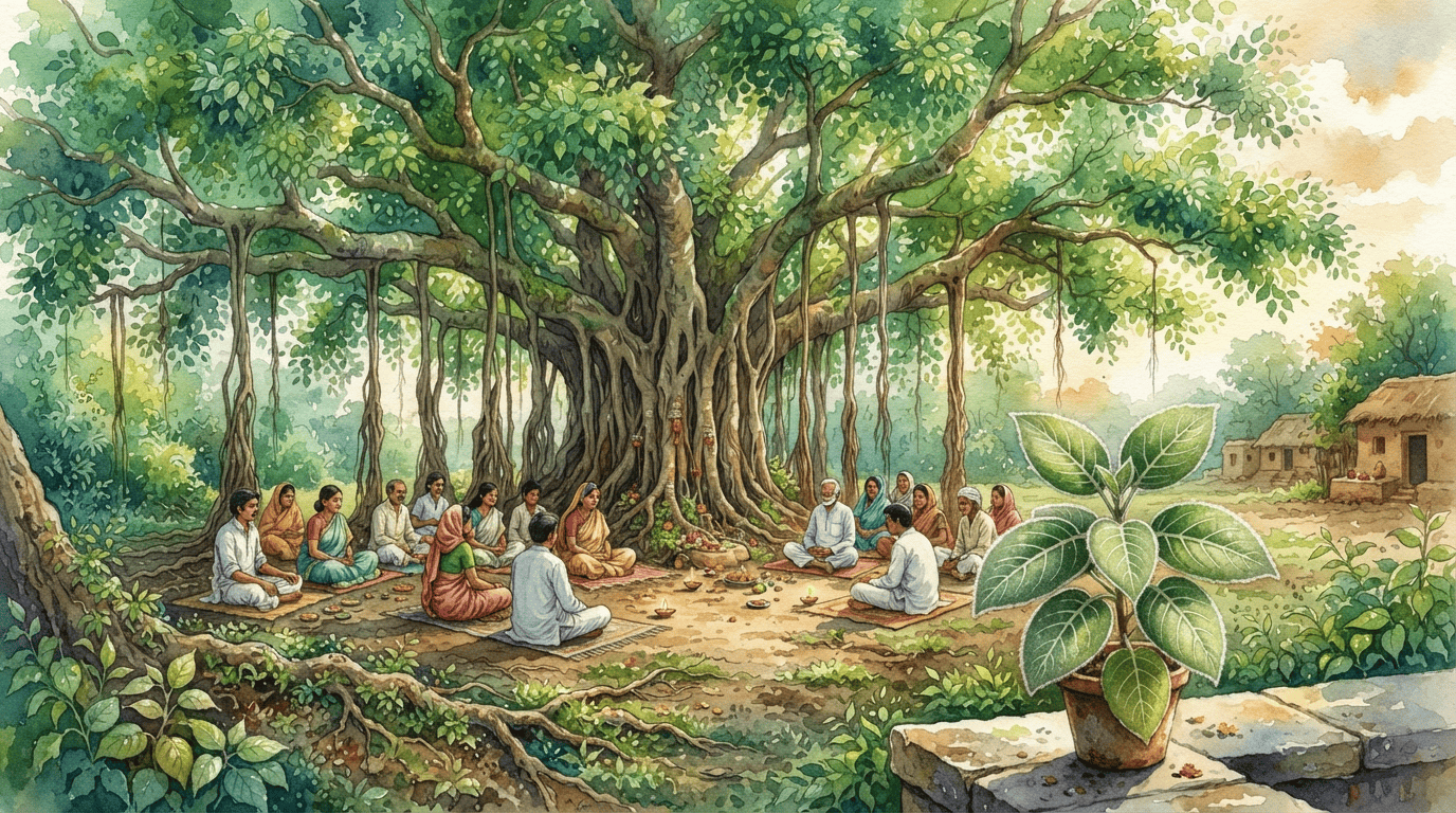 孟加拉榕历史场景插画
