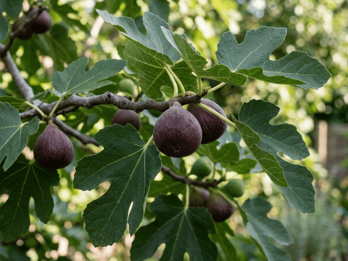 Echte Feige — Nahaufnahme von Blättern und Blüten