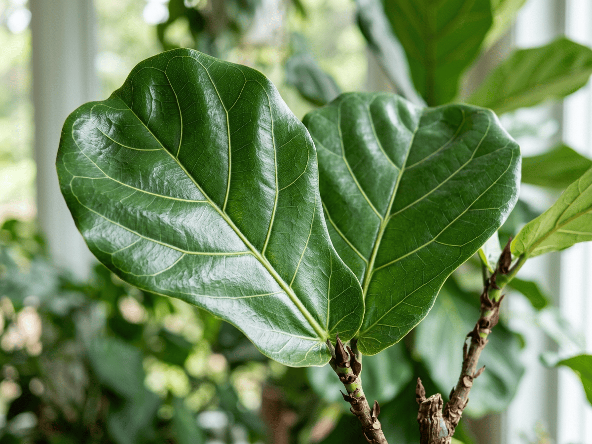 Ficus lira — primo piano di foglie e fiori