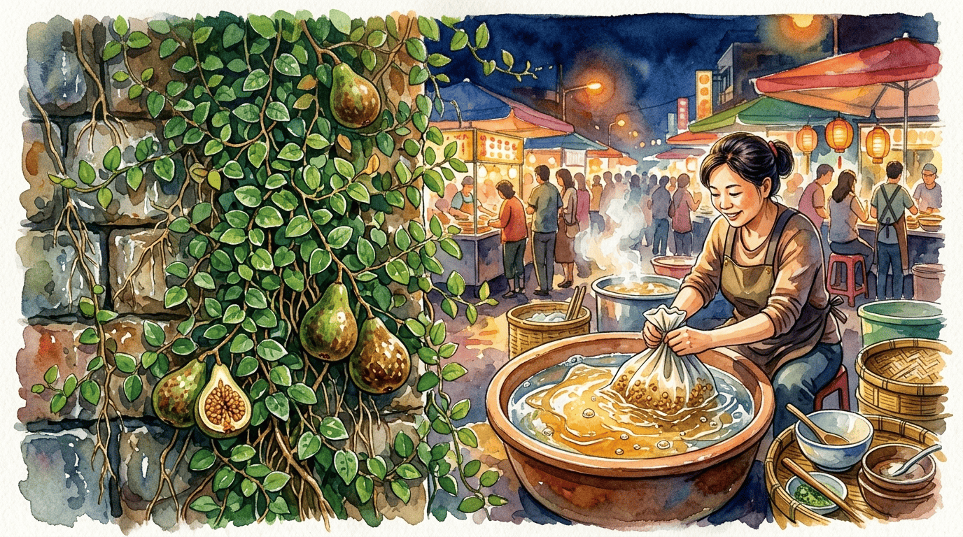 Illustrated historical scene for Climbing Fig