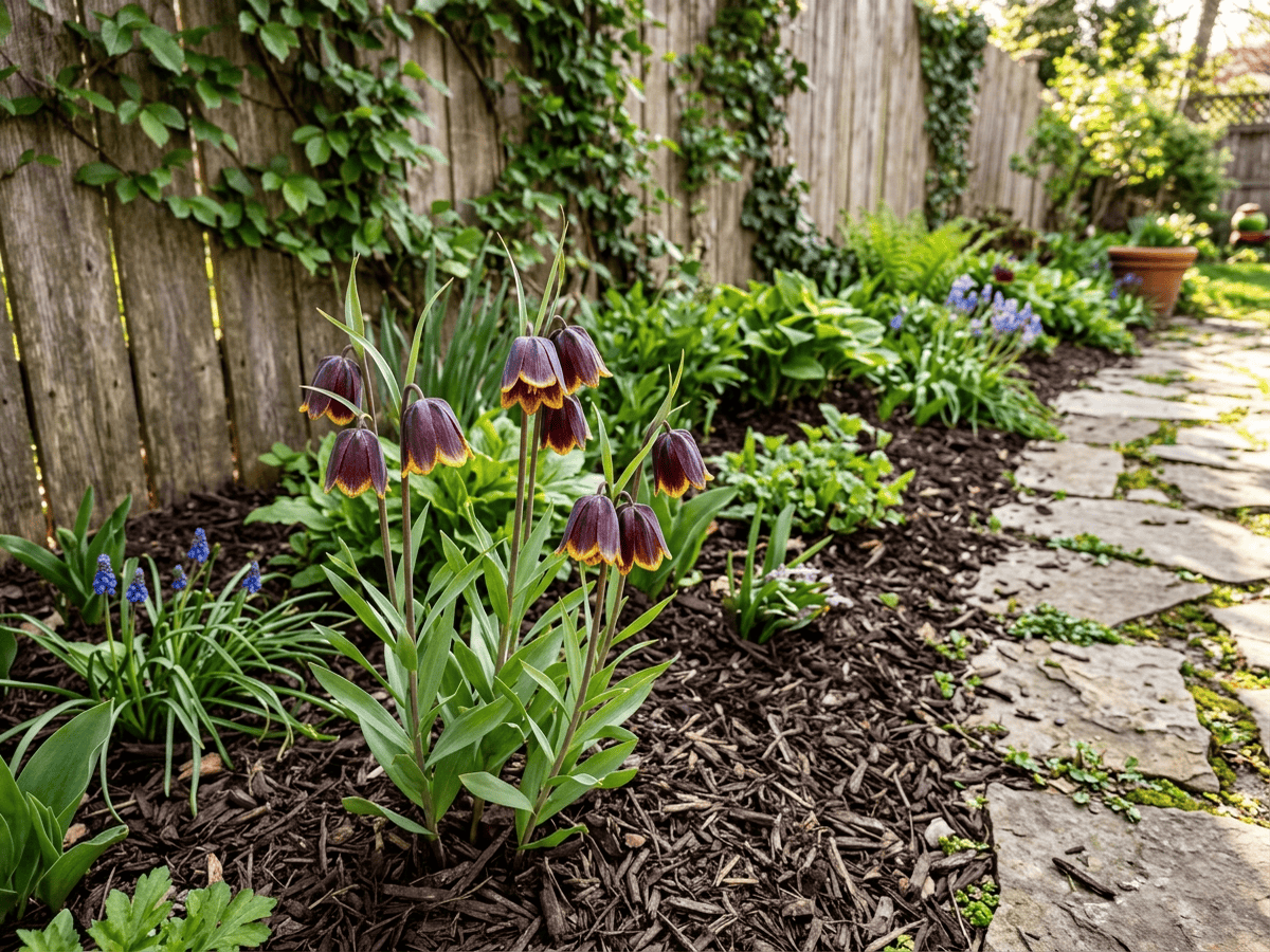 Fritillaria michailovskyi in a garden setting