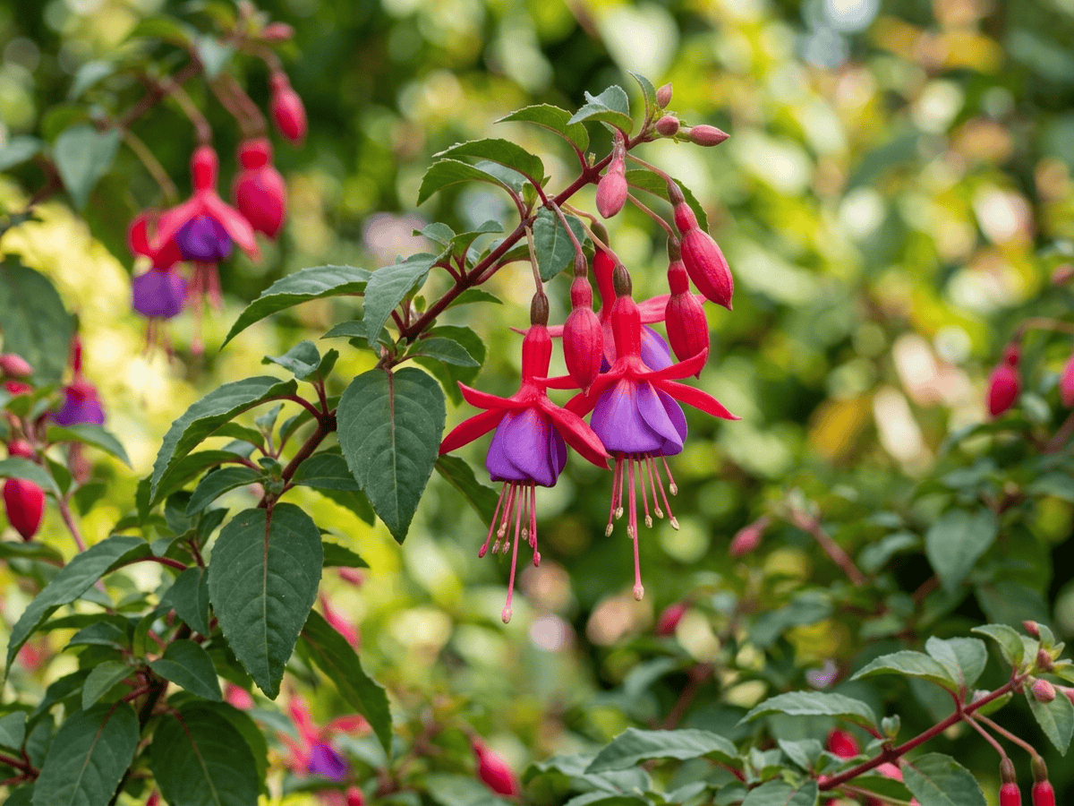 Hardy Fuchsia — close-up of leaves and flowers