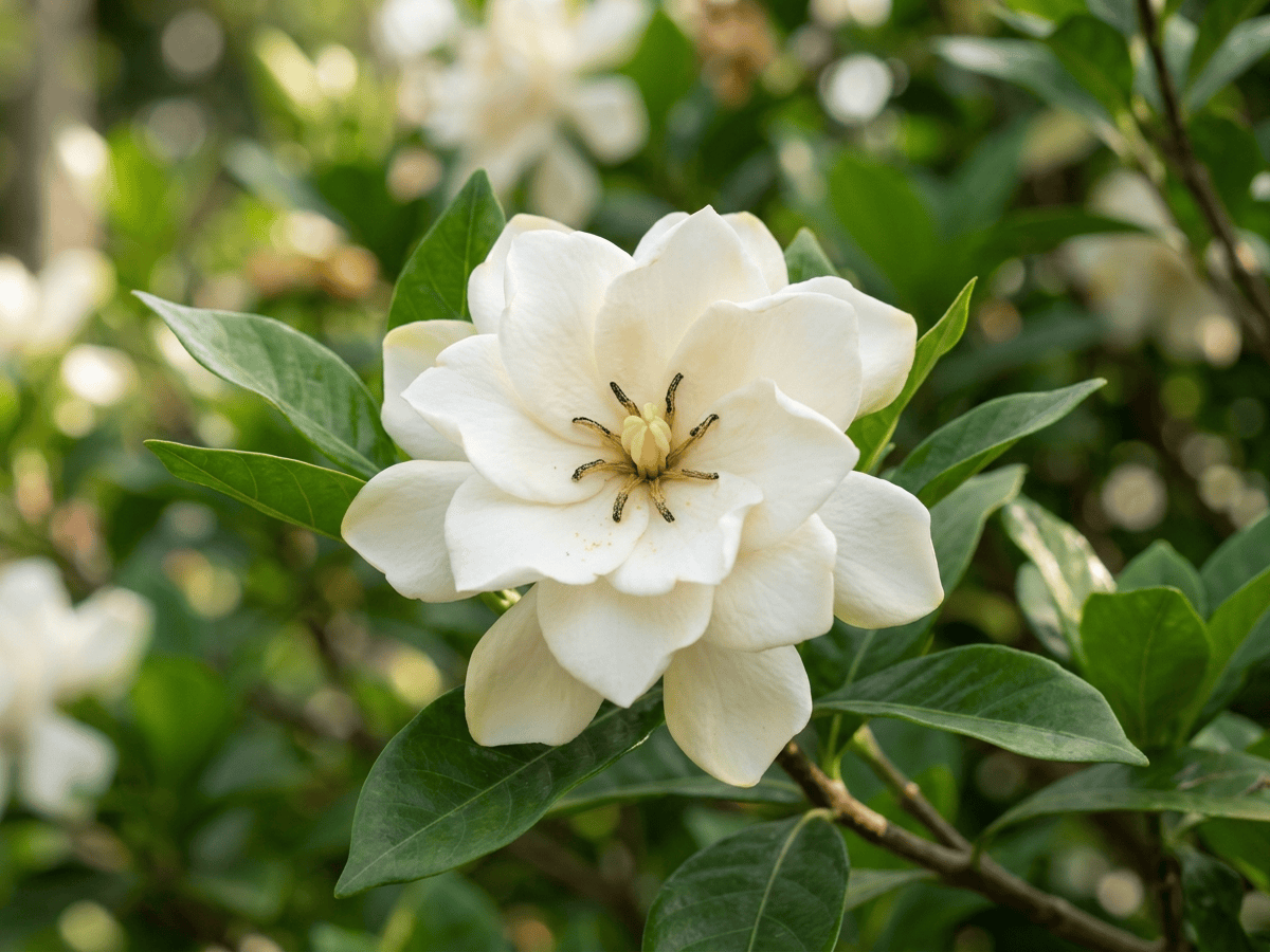 Common Gardenia — close-up of leaves and flowers