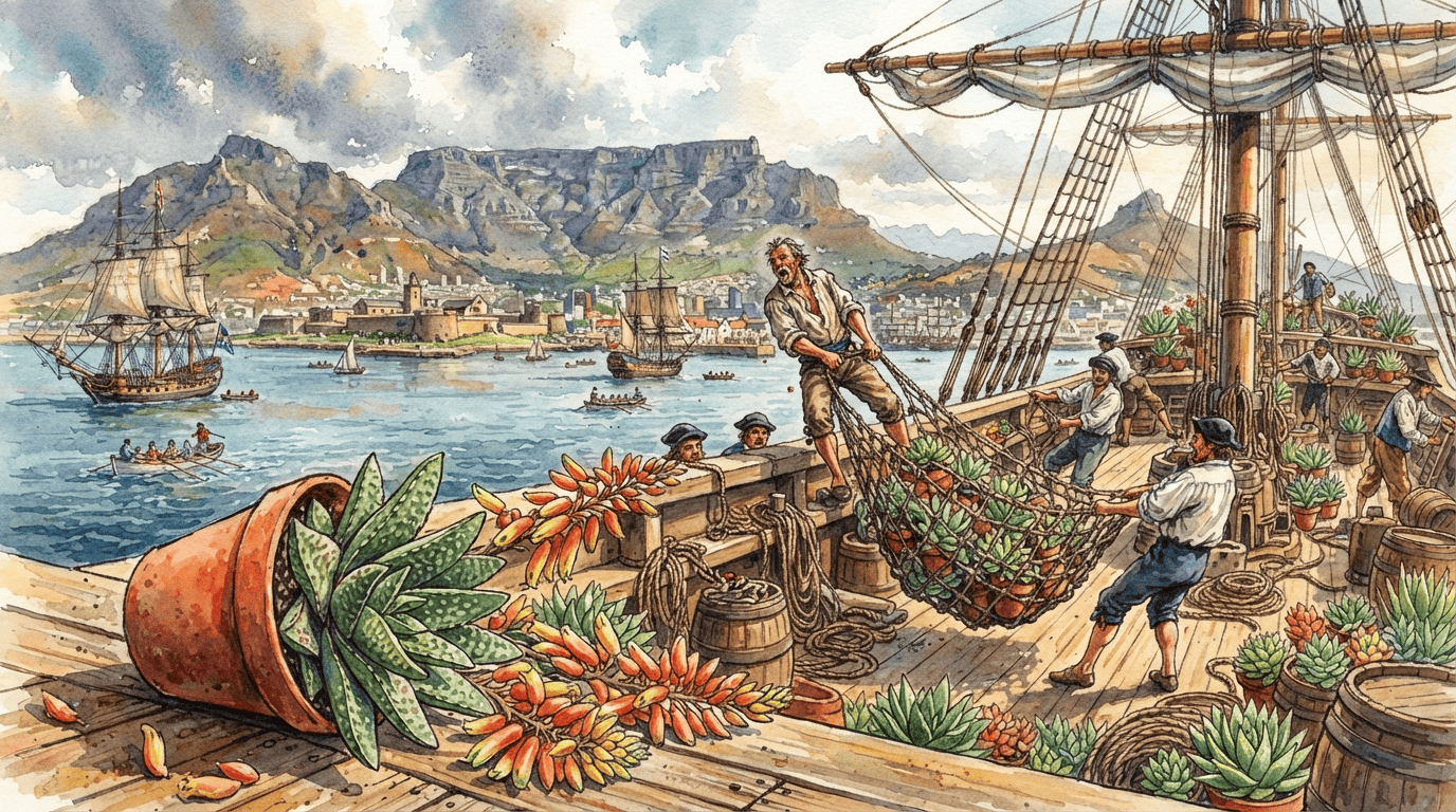 Escena histórica ilustrada de gasteria carenada