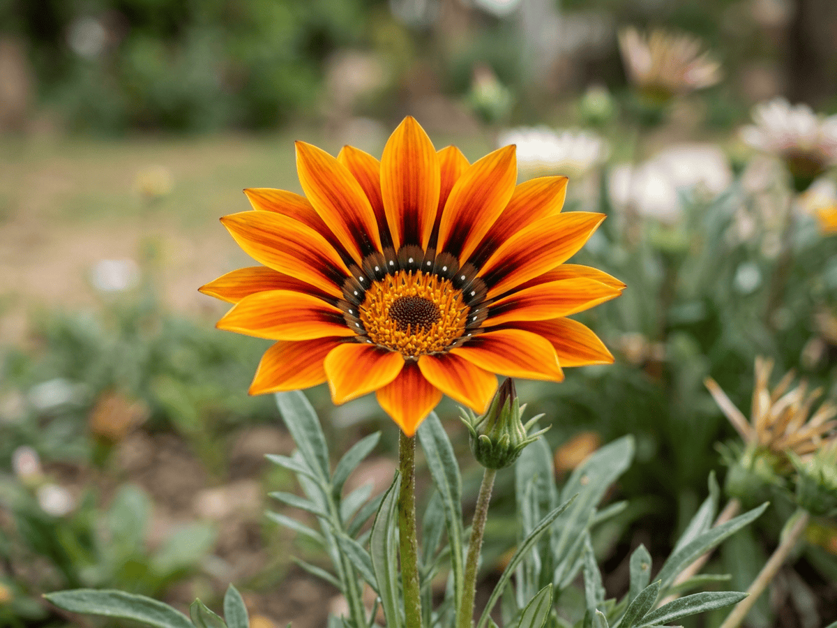Gazania strisciante — primo piano di foglie e fiori