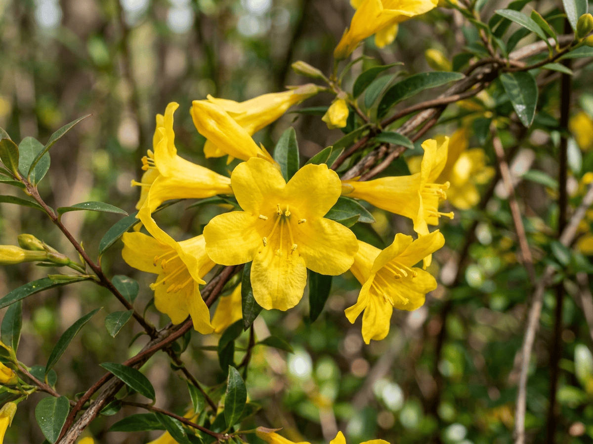 Yellow Jessamine — close-up of leaves and flowers