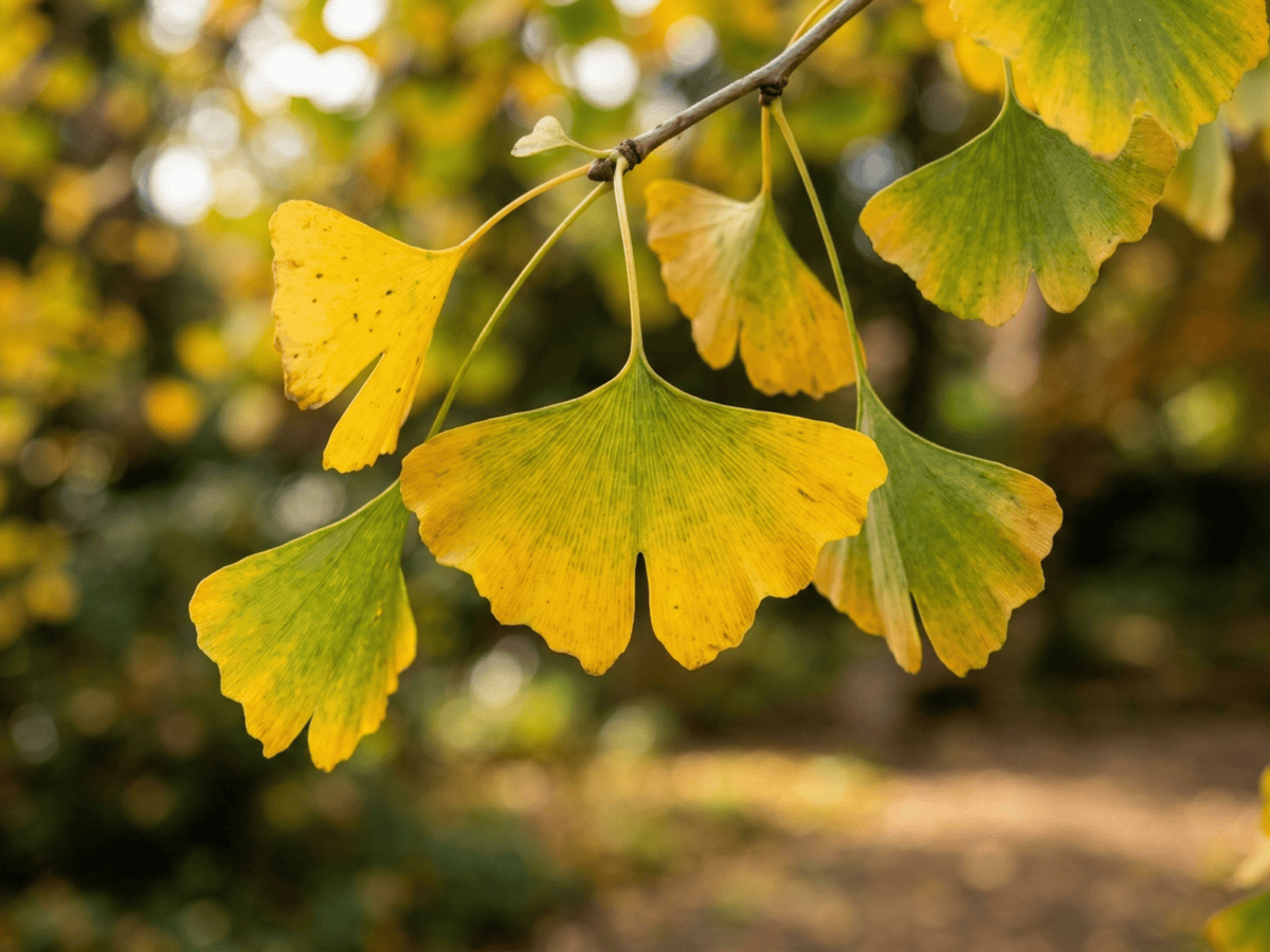 Ginkgo — primer plano de hojas y flores