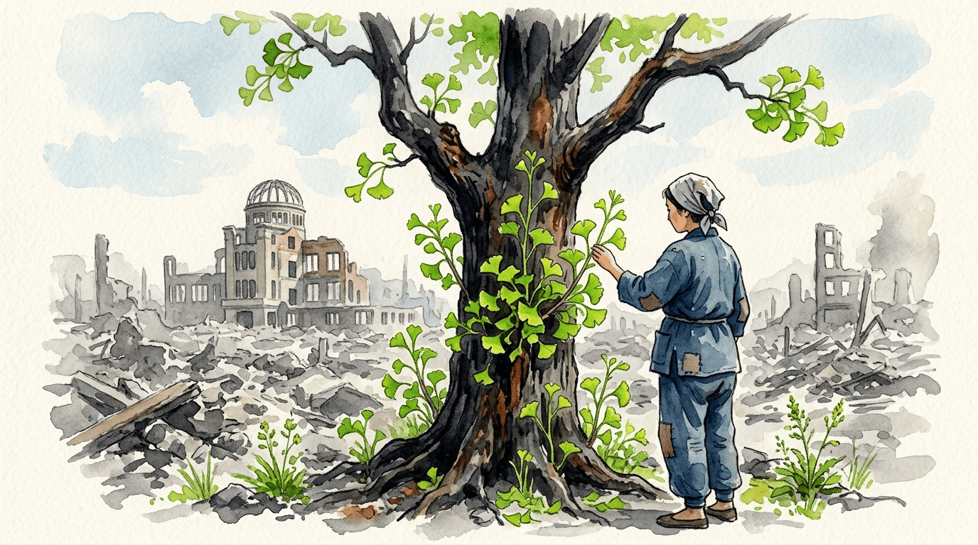 Escena histórica ilustrada de Ginkgo