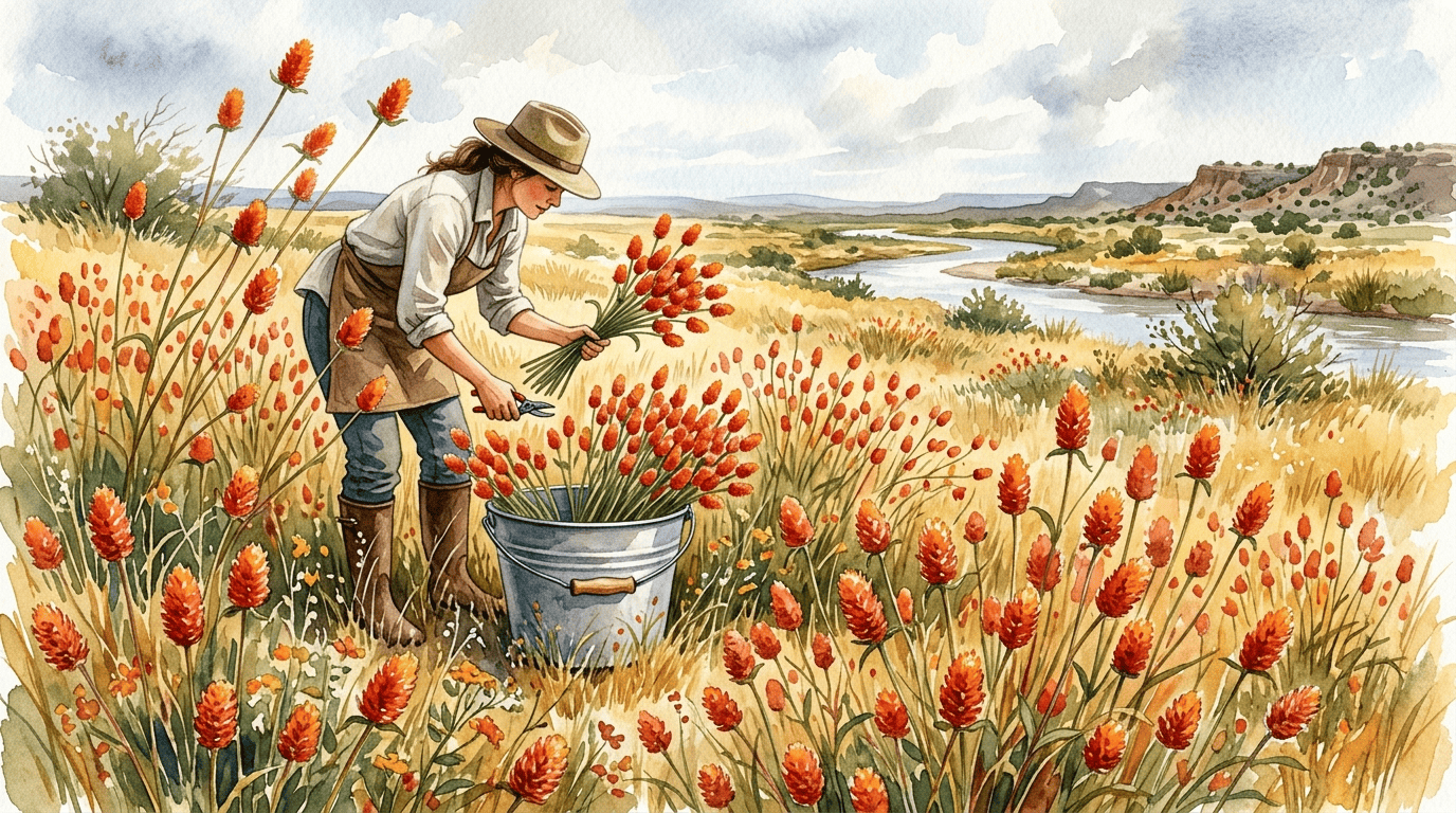 Illustrated historical scene for Rio Grande Globe Amaranth