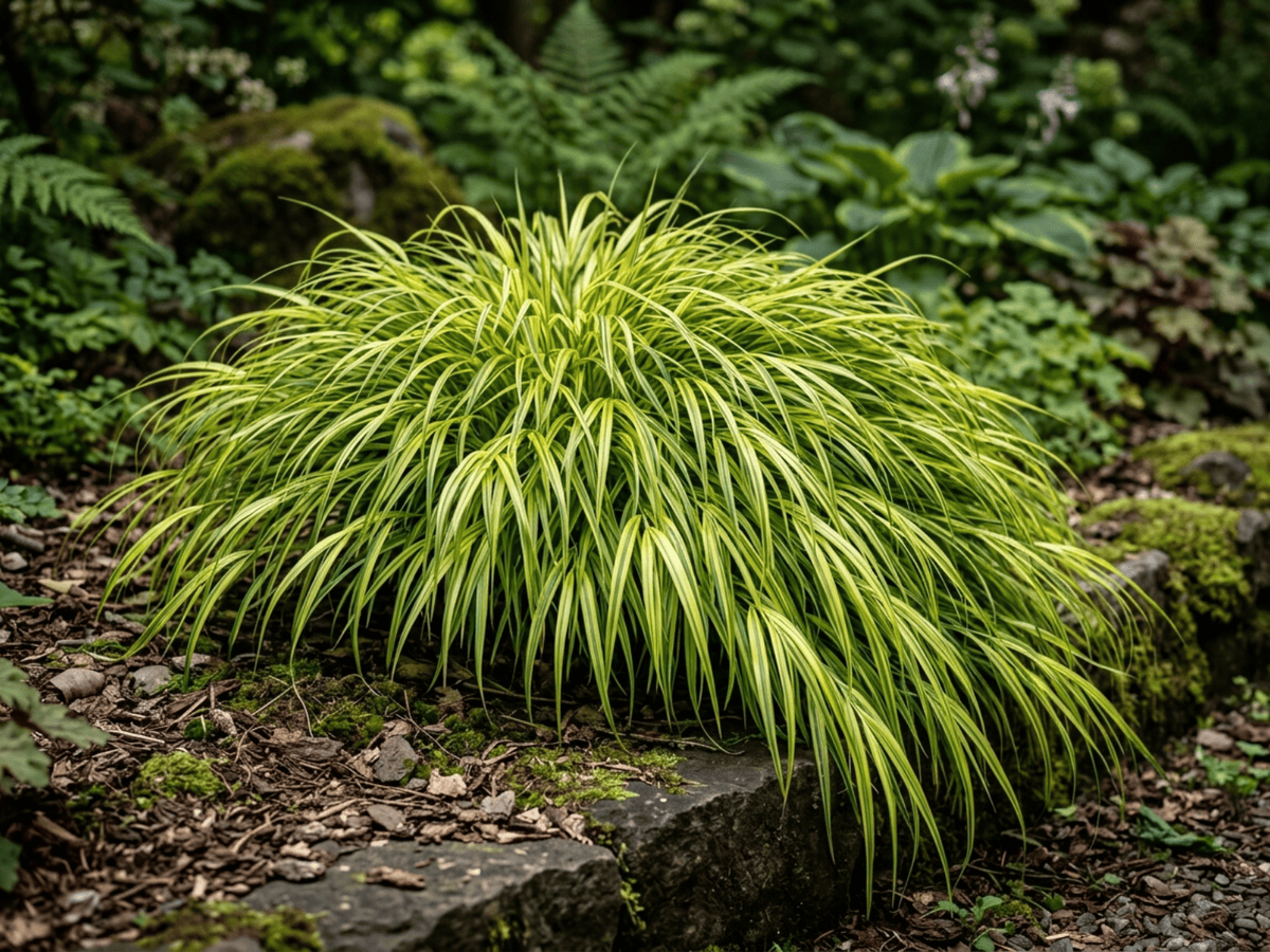 Japanese Forest Grass (Hakonechloa macra), whole plant