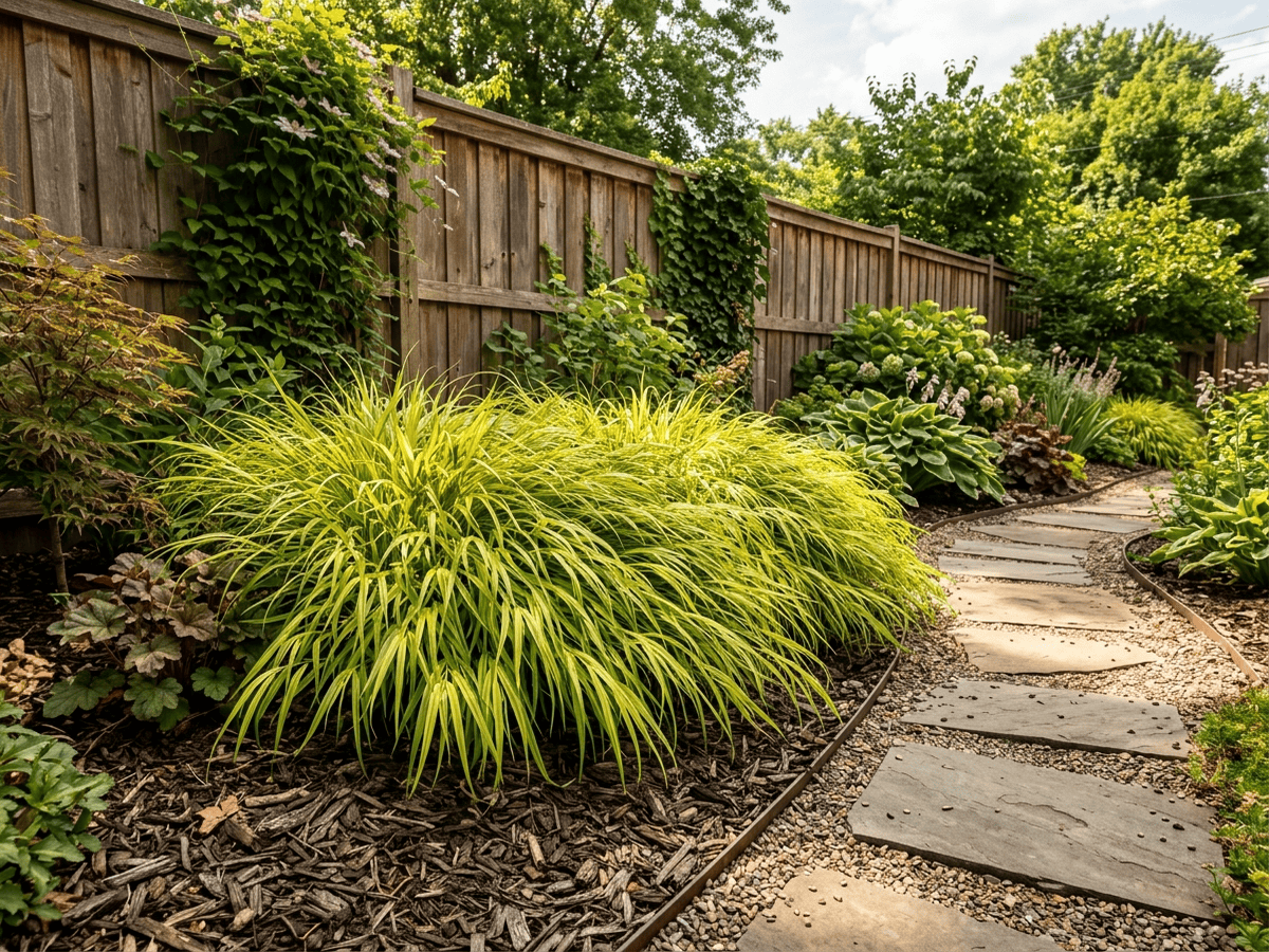 Japanese Forest Grass in a garden setting