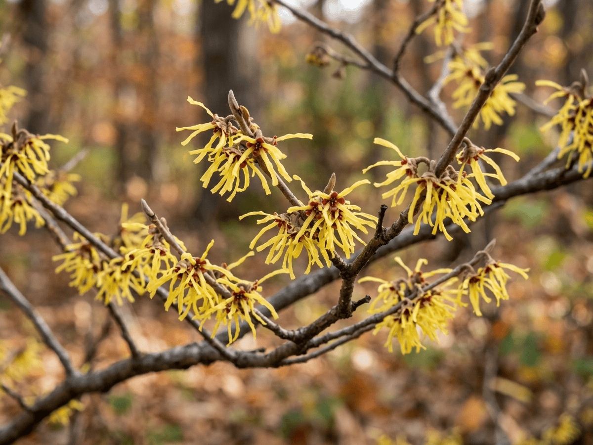 American Witch Hazel — close-up of leaves and flowers