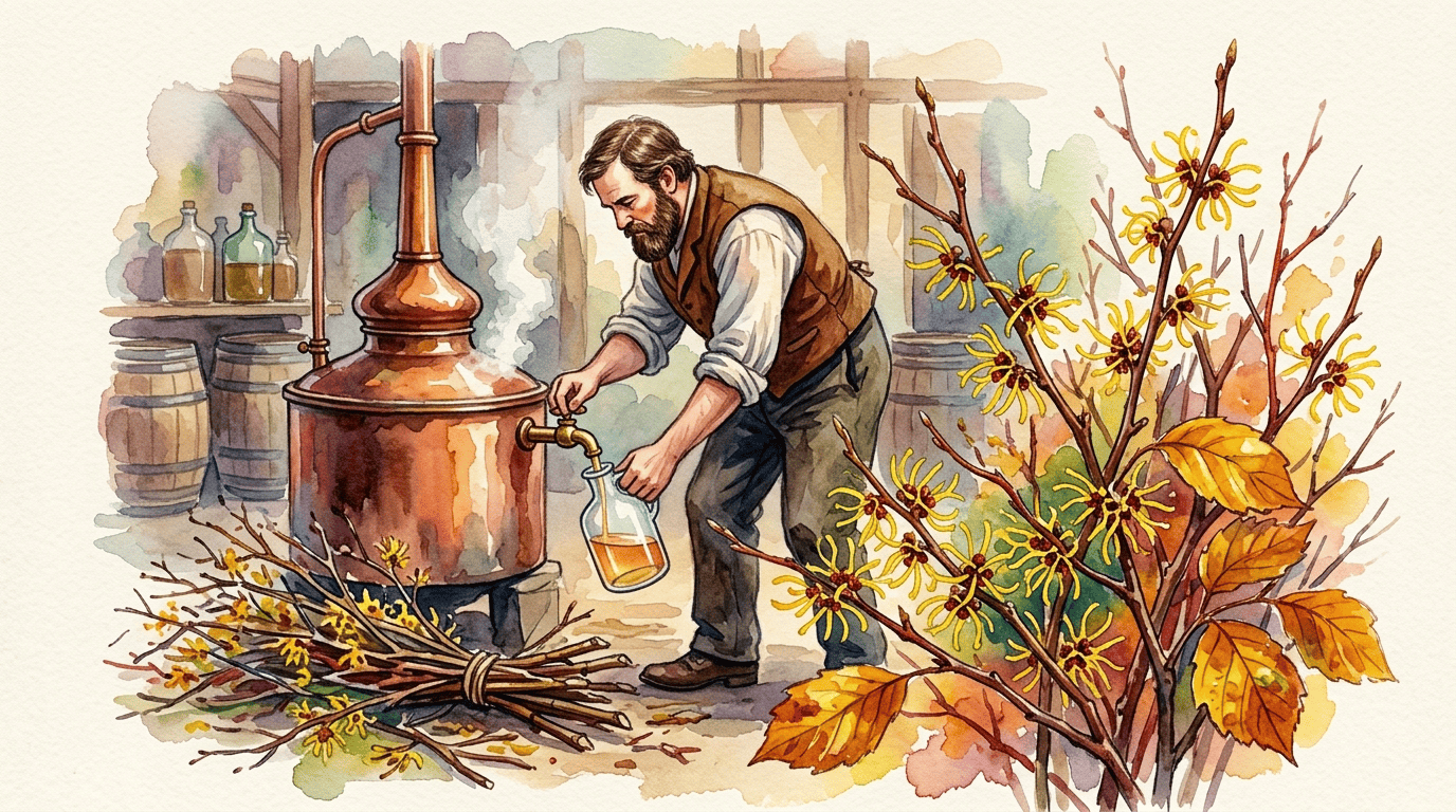 Illustrated historical scene for American Witch Hazel