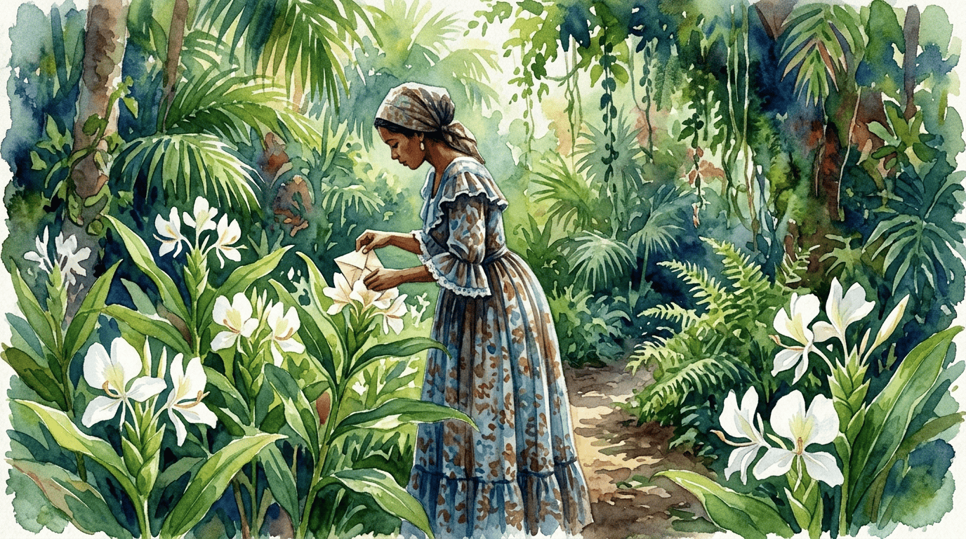 Illustrated historical scene for Butterfly Ginger Lily
