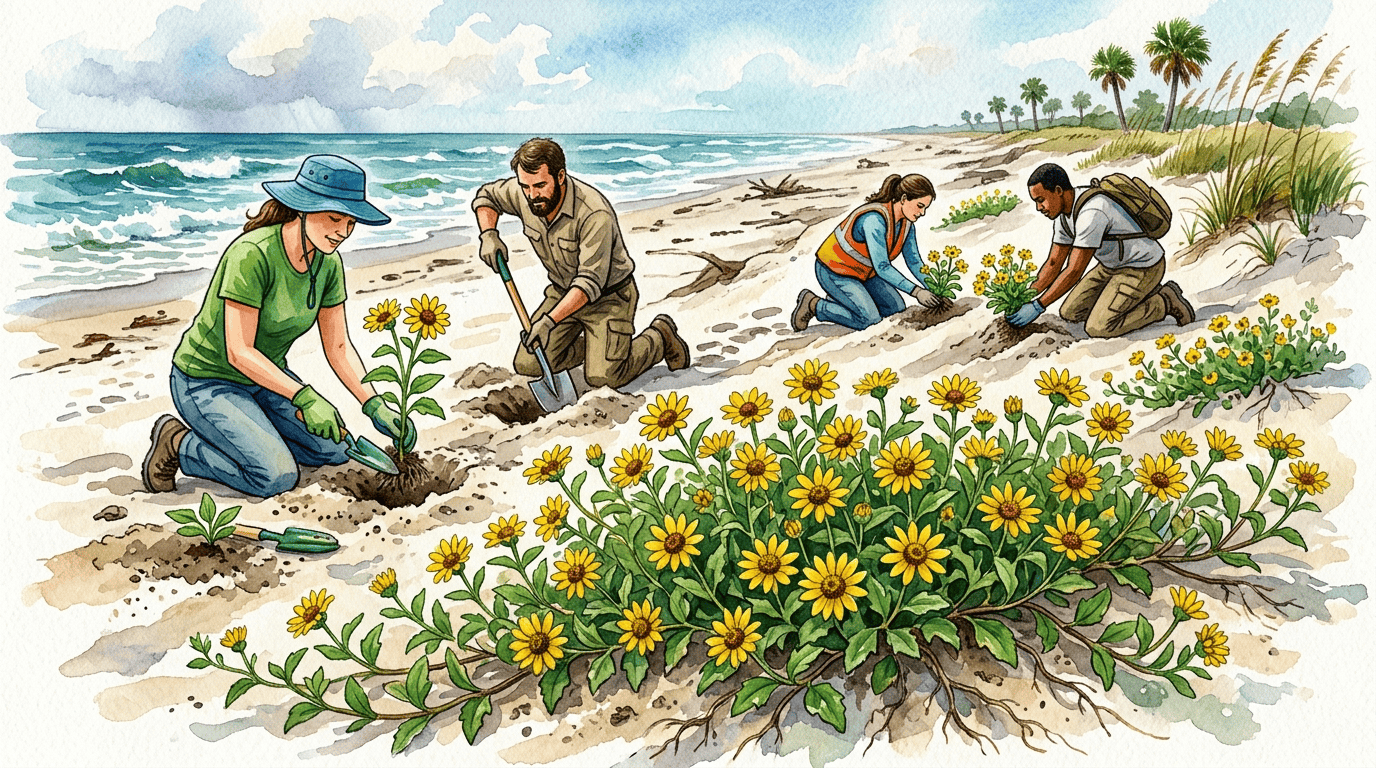Illustrated historical scene for Cucumberleaf Sunflower
