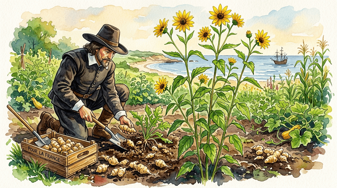 Illustrated historical scene for Jerusalem Artichoke