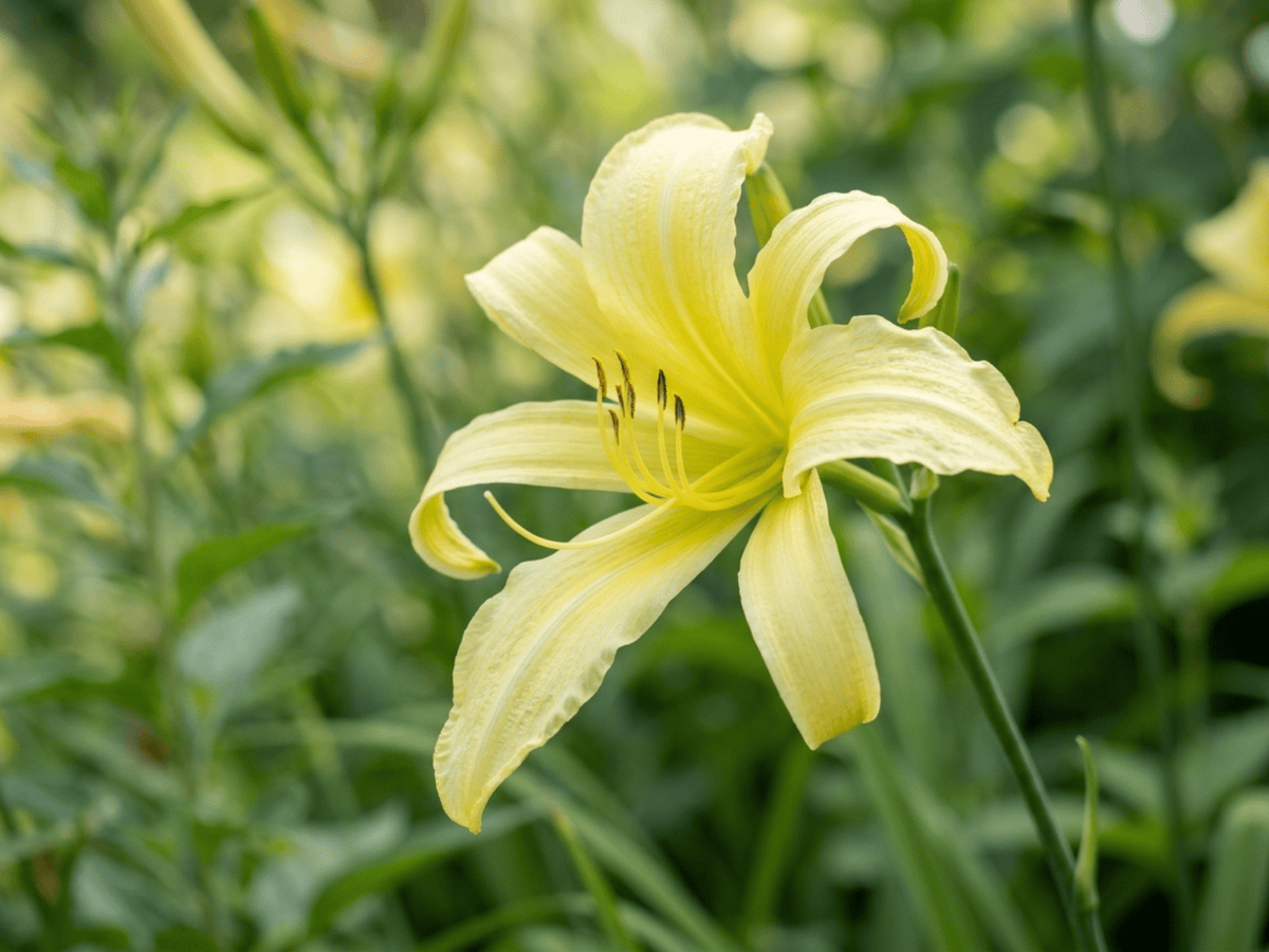 Emerocallide citrina — primo piano di foglie e fiori