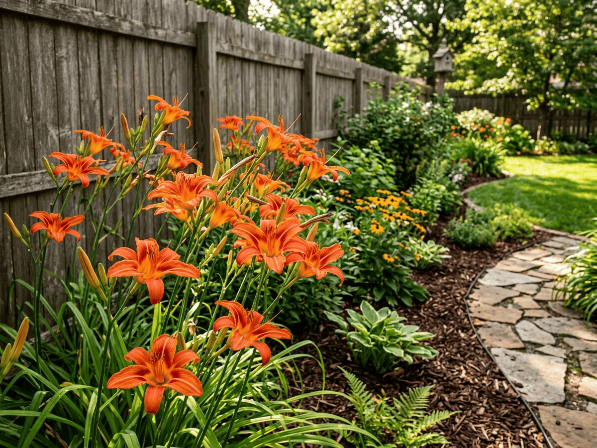 Orange Day-Lily in a garden setting