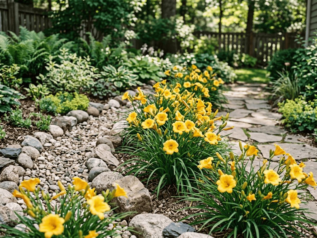 Small Daylily in a garden setting