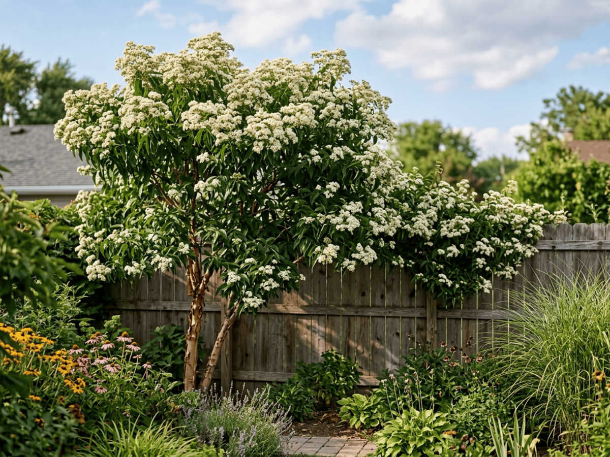 Seven Sons Tree in a garden setting