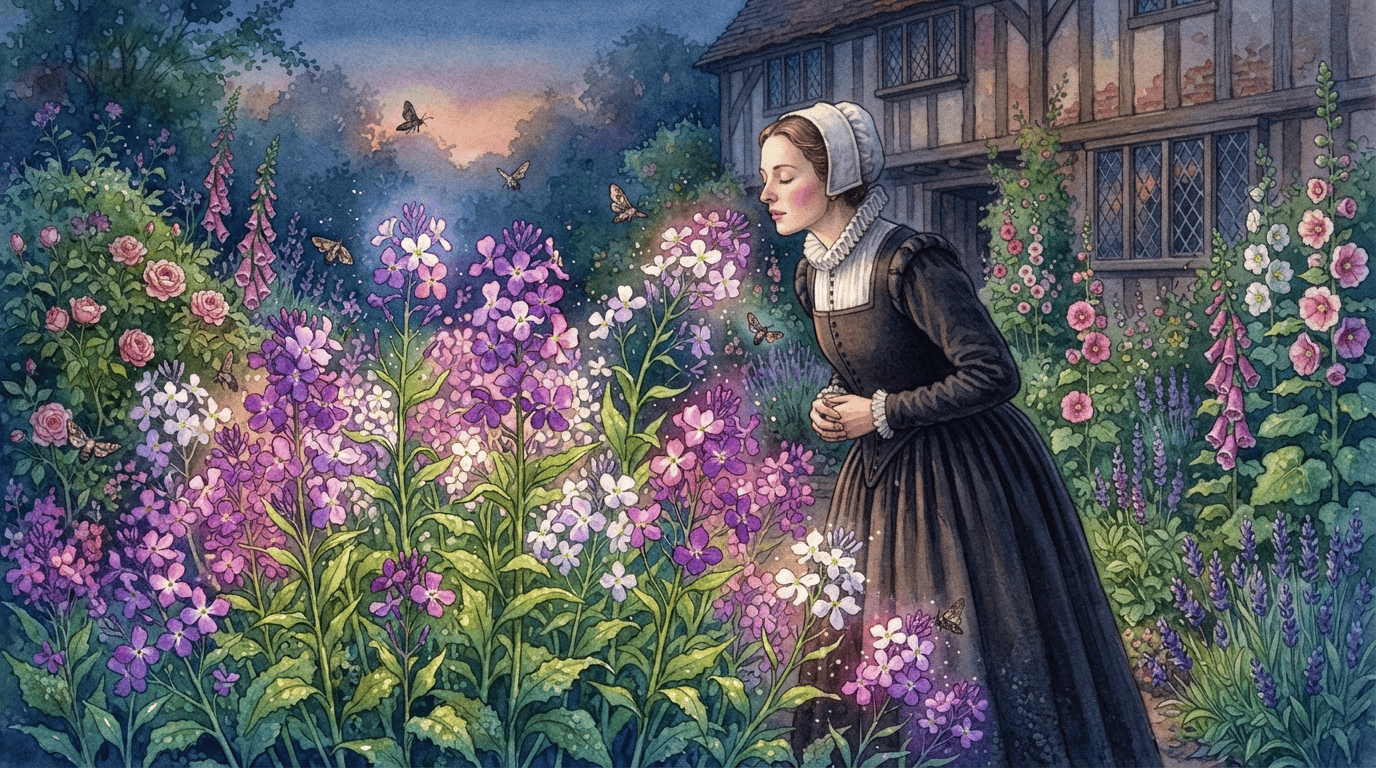 Illustrated historical scene for Dame's Rocket