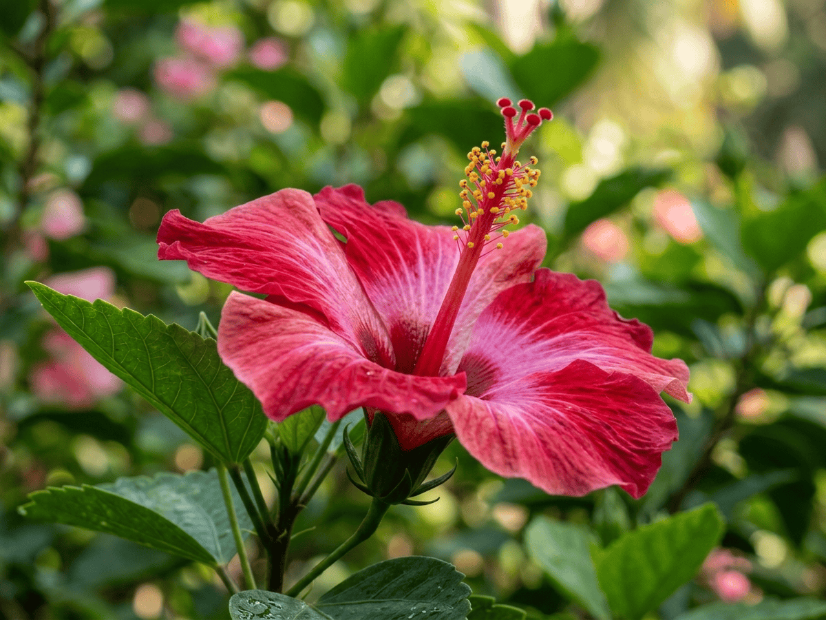 Rose de Chine — gros plan sur feuilles et fleurs