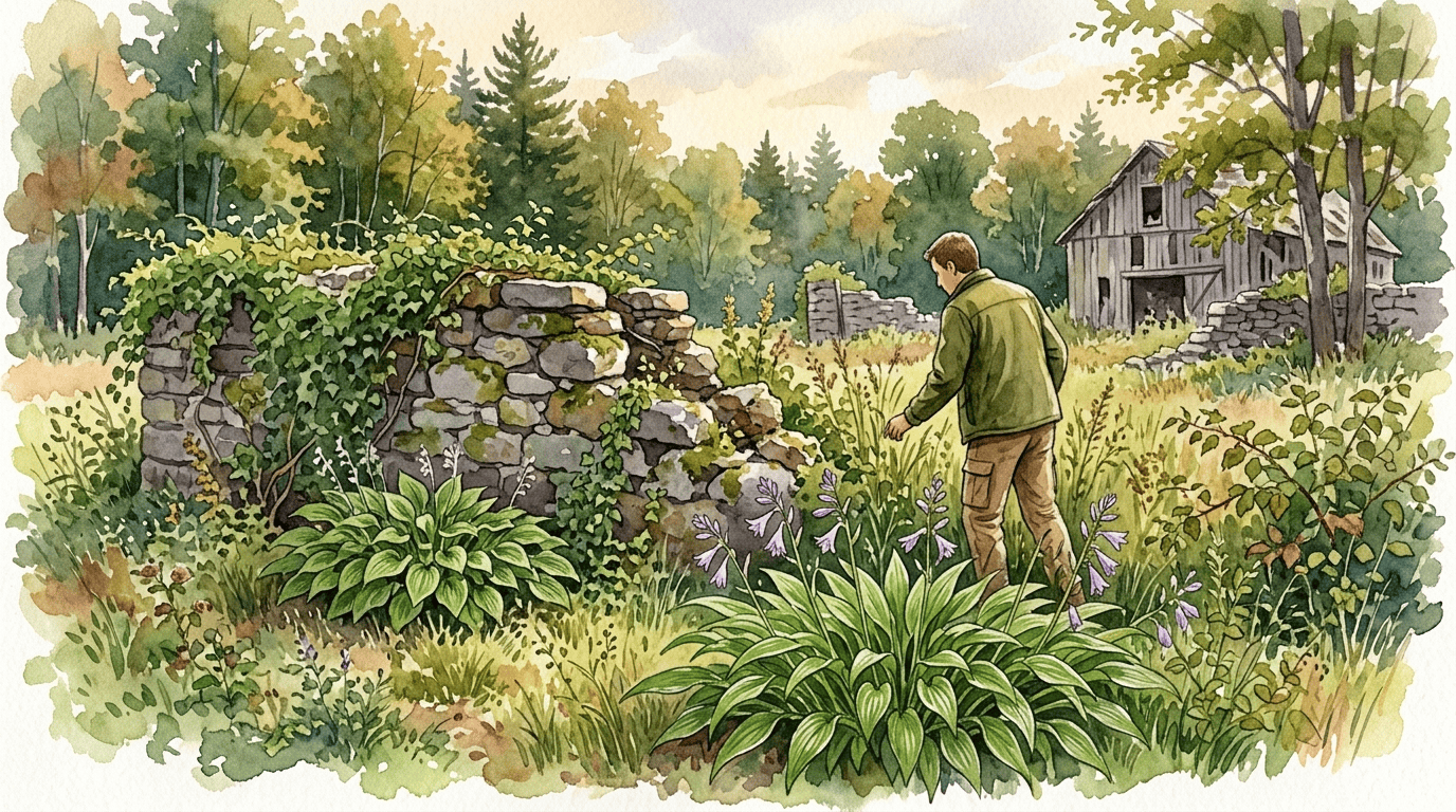 Scena storica illustrata per Hosta a foglie strette