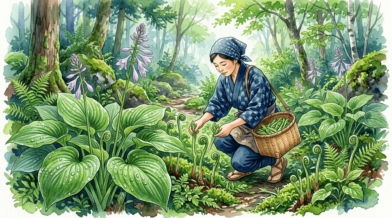 Illustrated historical scene for Mountain Hosta