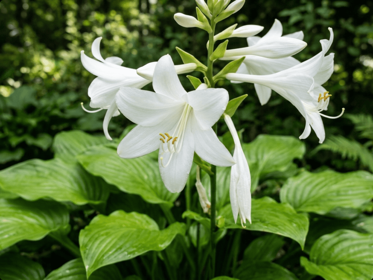 Hosta à feuilles de plantain — gros plan sur feuilles et fleurs