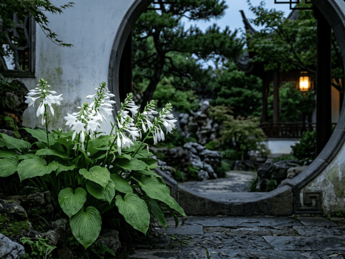 Hosta à feuilles de plantain dans un jardin