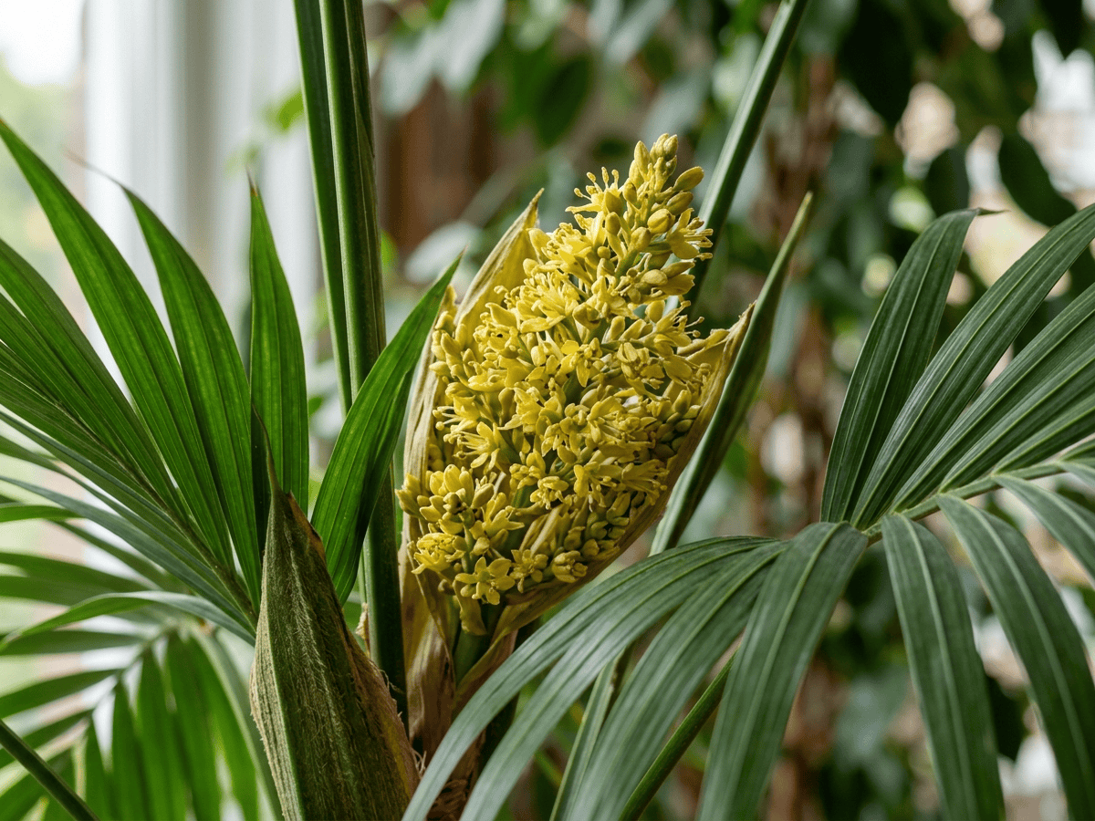 Kentia — gros plan sur feuilles et fleurs