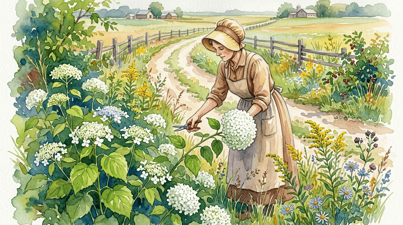 Escena histórica ilustrada de Hortensia silvestre