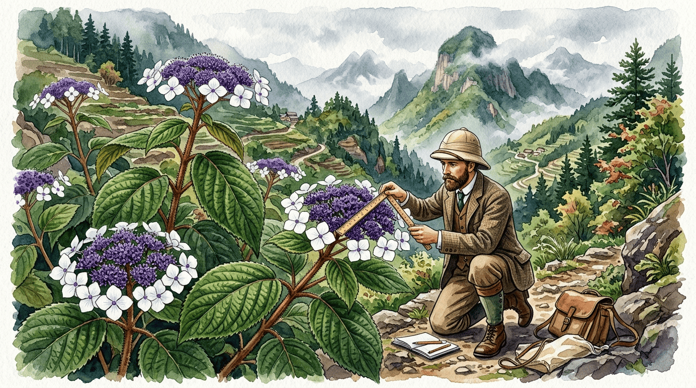 Illustrierte historische Szene zu Raue Hortensie