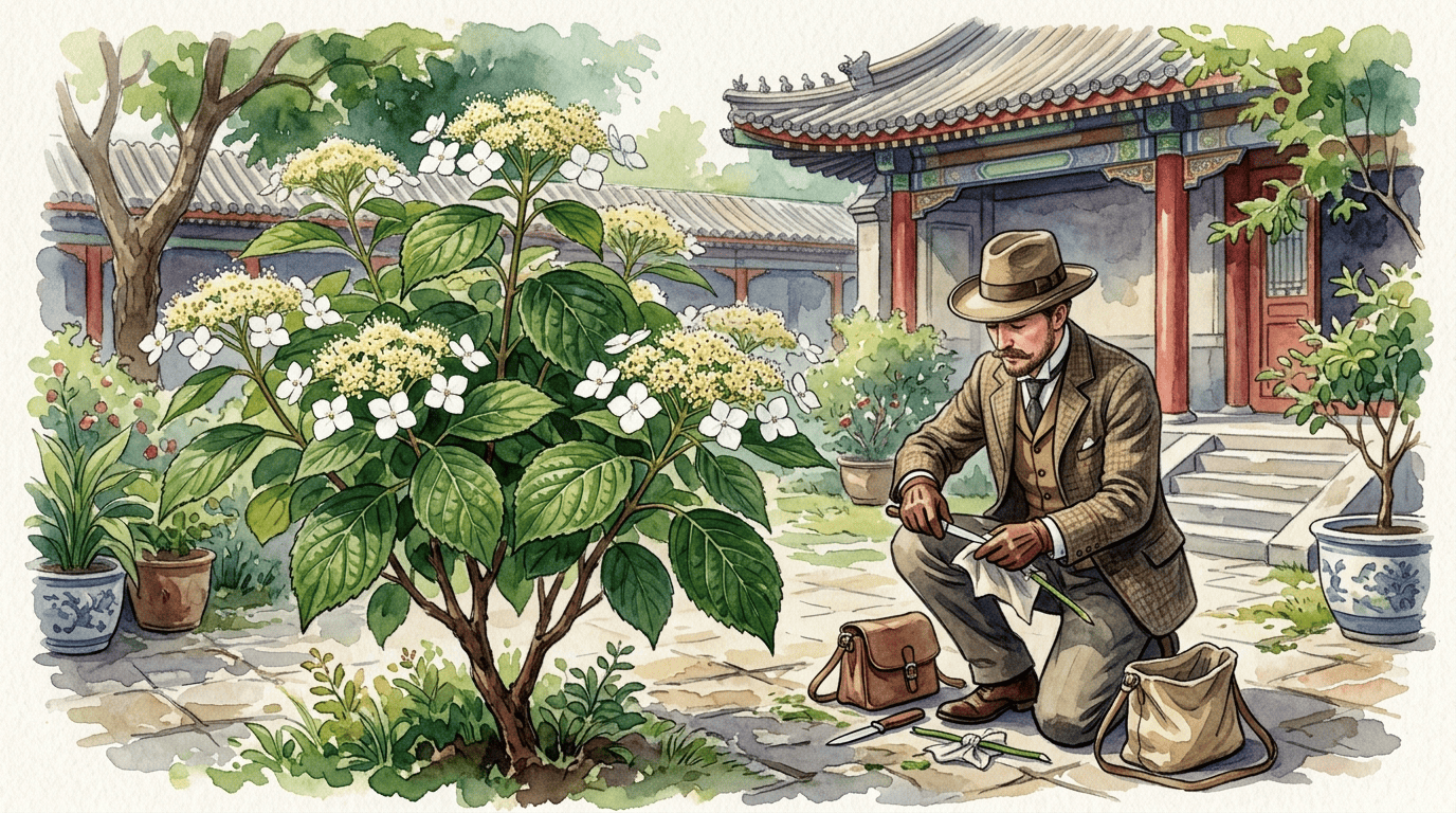 Illustrated historical scene for Himalayan Hydrangea