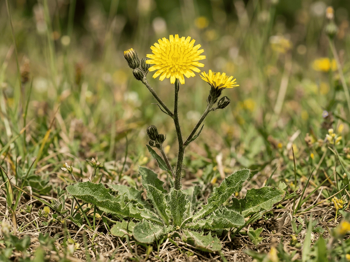 Common Cat's-Ear — close-up of leaves and flowers