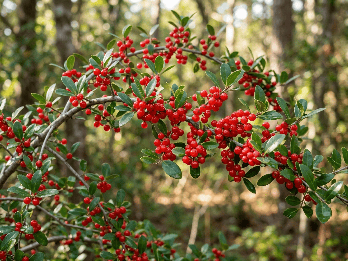 Yaupon Holly — close-up of leaves and flowers