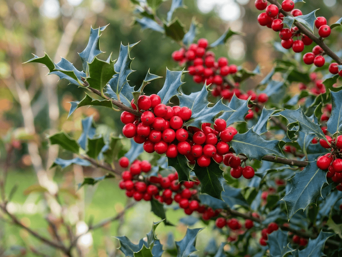 Blue Holly — close-up of leaves and flowers