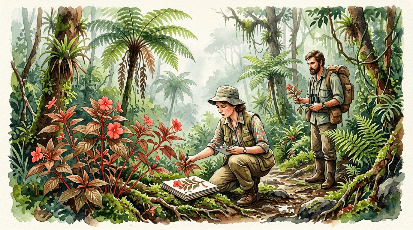 Scena storica illustrata per Impatiens della Nuova Guinea