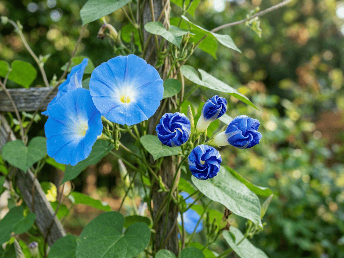 Himmelblaue Prunkwinde — saisonales Erscheinungsbild