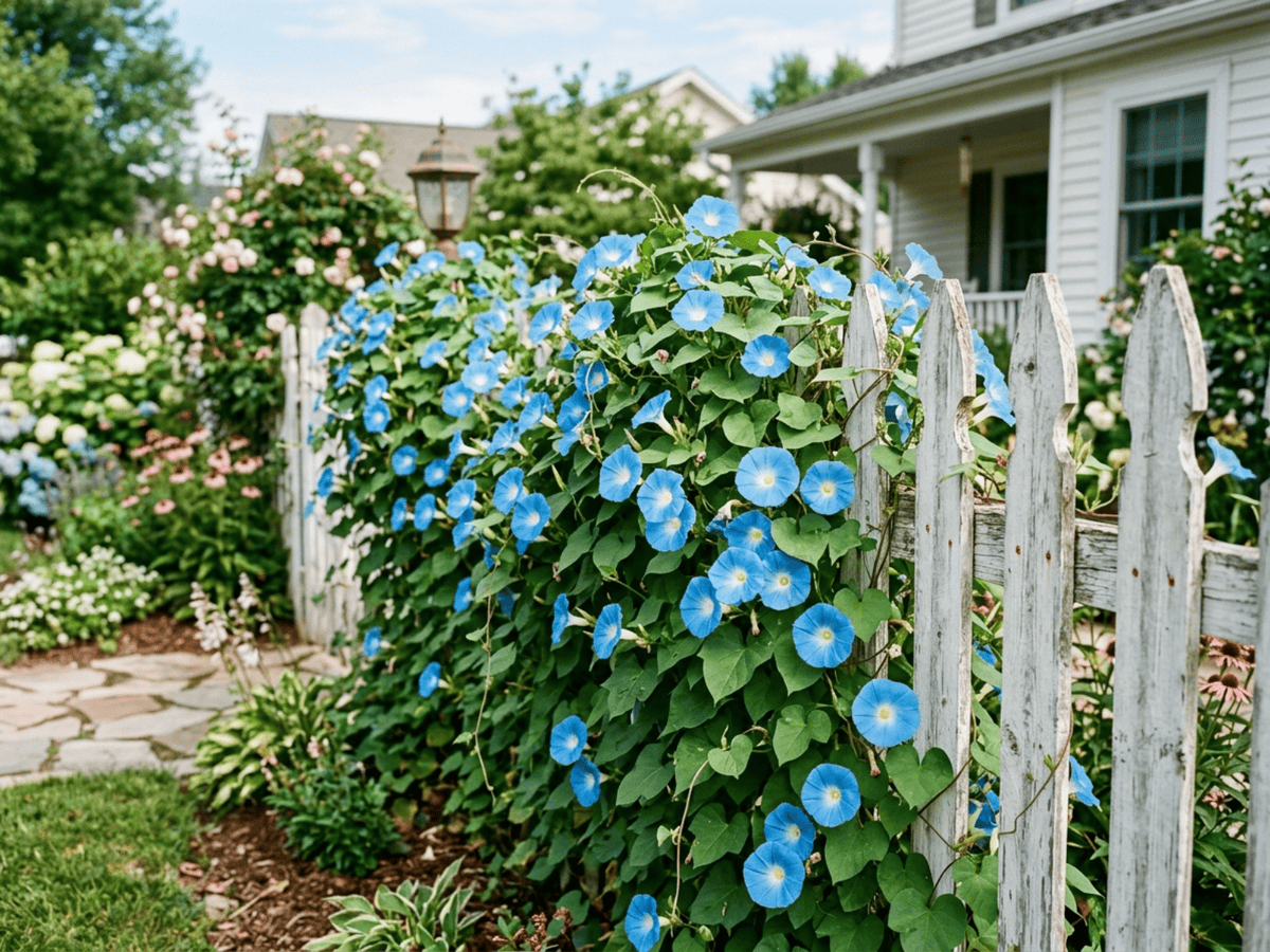 Himmelblaue Prunkwinde im Garten